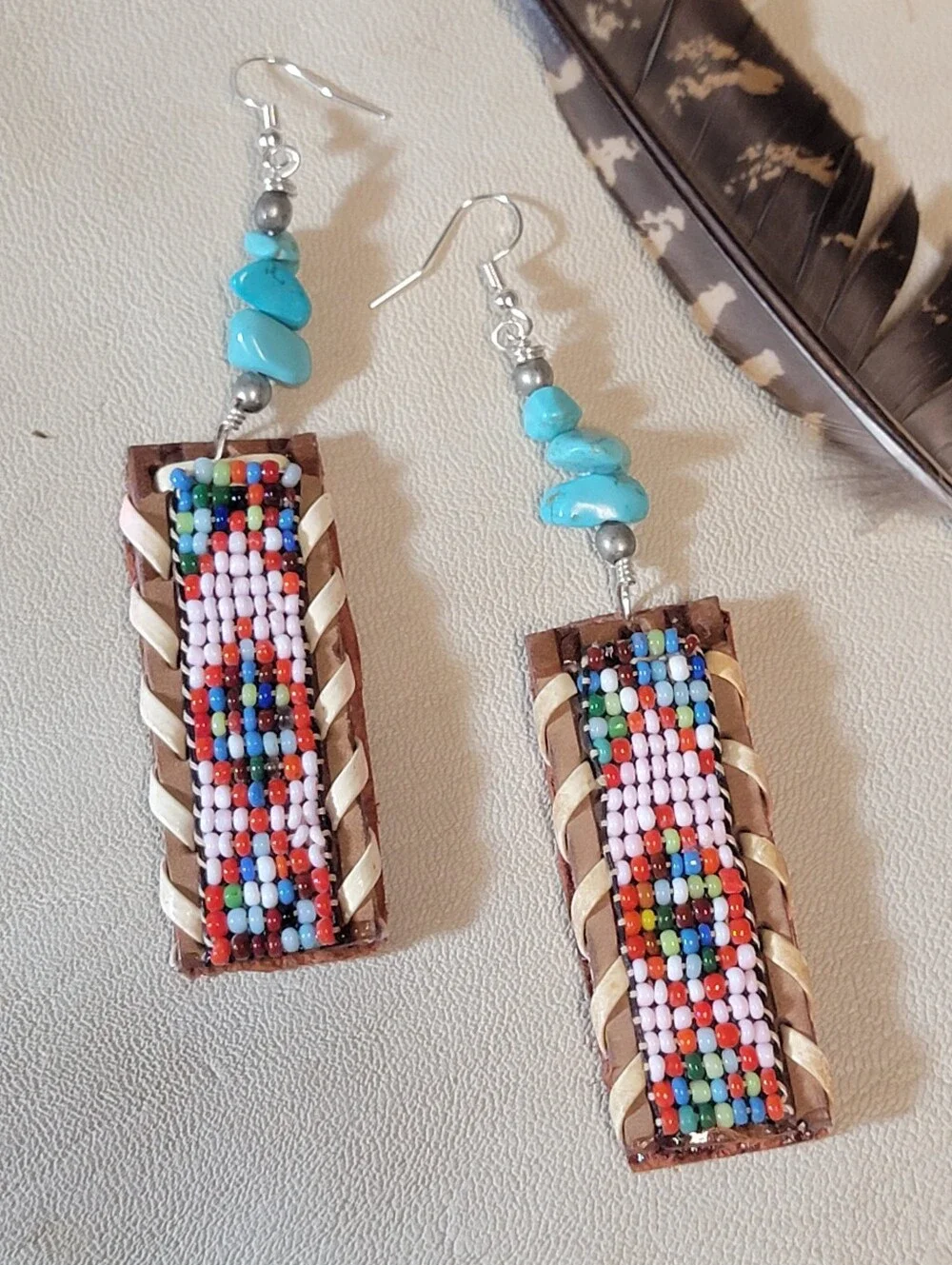 Handcrafted Native American Beads, Turquiose & Reptile Earrings